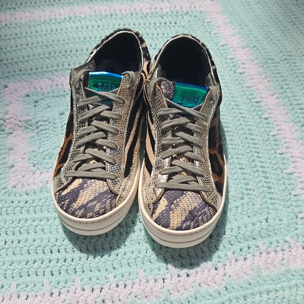 P448 Very Rare Mixed 3 Animal Prints Leopard Sneakers Size 6 Made In Italy New - Picture 3 of 11